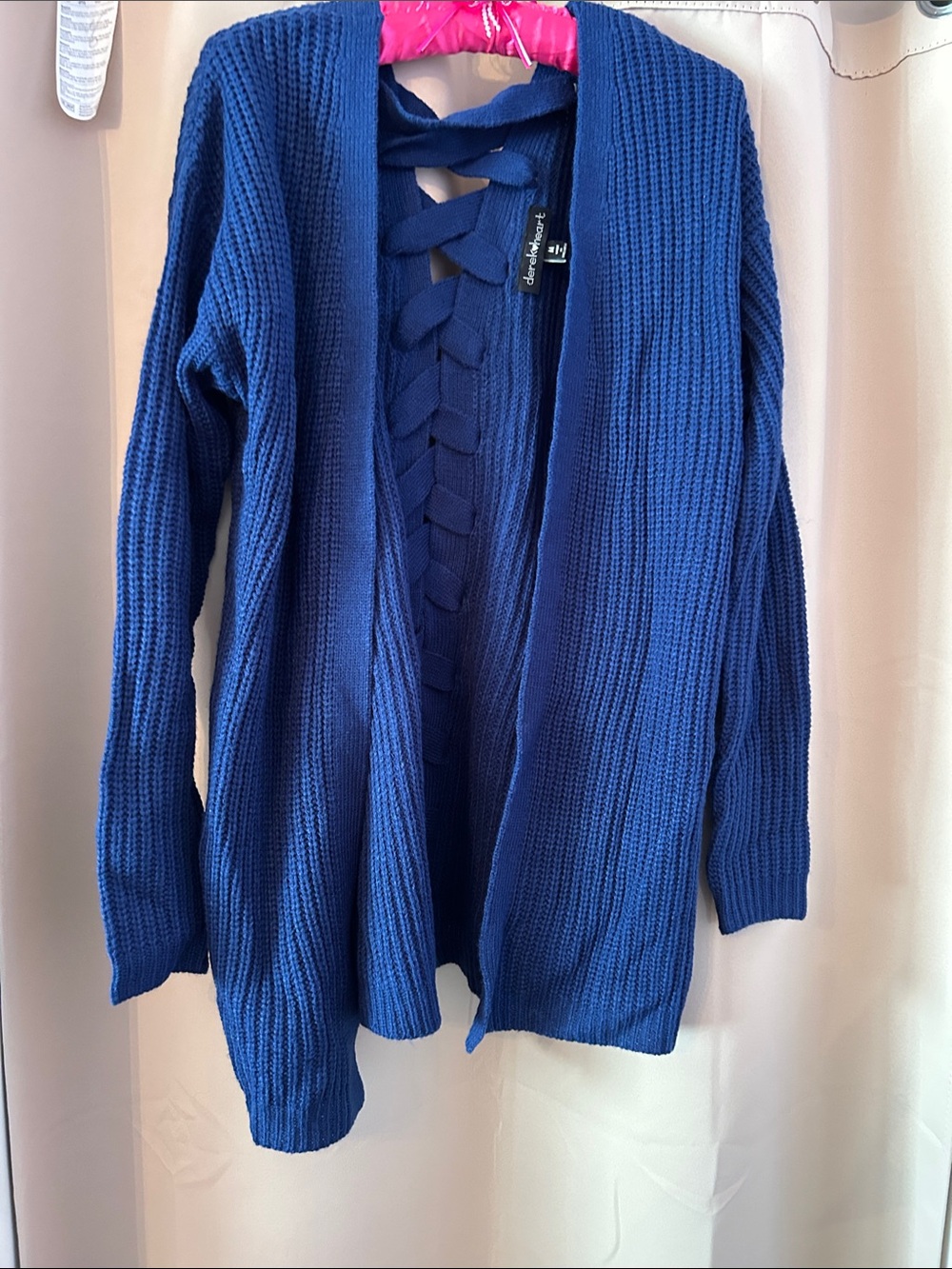Derek Heart Royal Blue Open-Front Knit Cardigan with Ladder Back